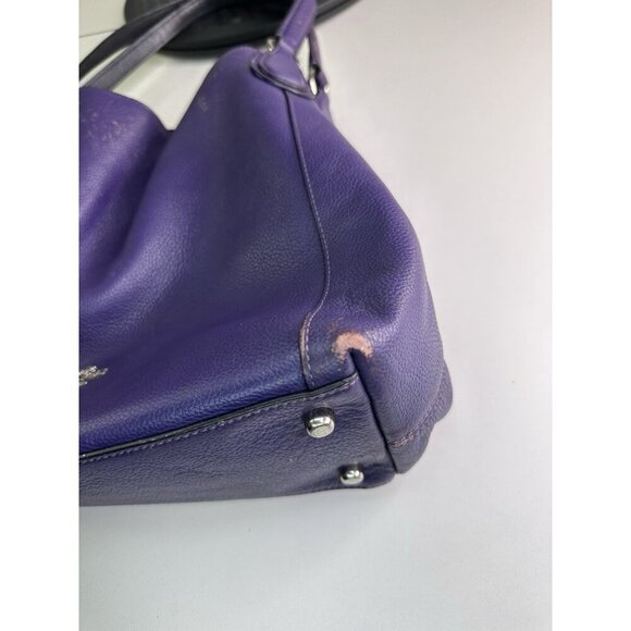 Vtg Coach Turnlock Edie Dark Purple Pebble Leather Shoulder Bag - Picture 9 of 16